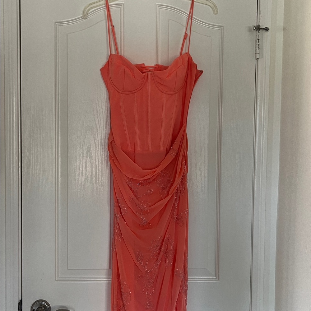 House of CB Carmella Coral Embellished Hand Beaded Dress - Picture 5 of 10